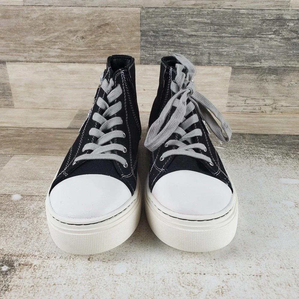 Steve Madden Mistee Kids Shoes Sz 3 Black Side Zip Platform Lace Up Sneakers